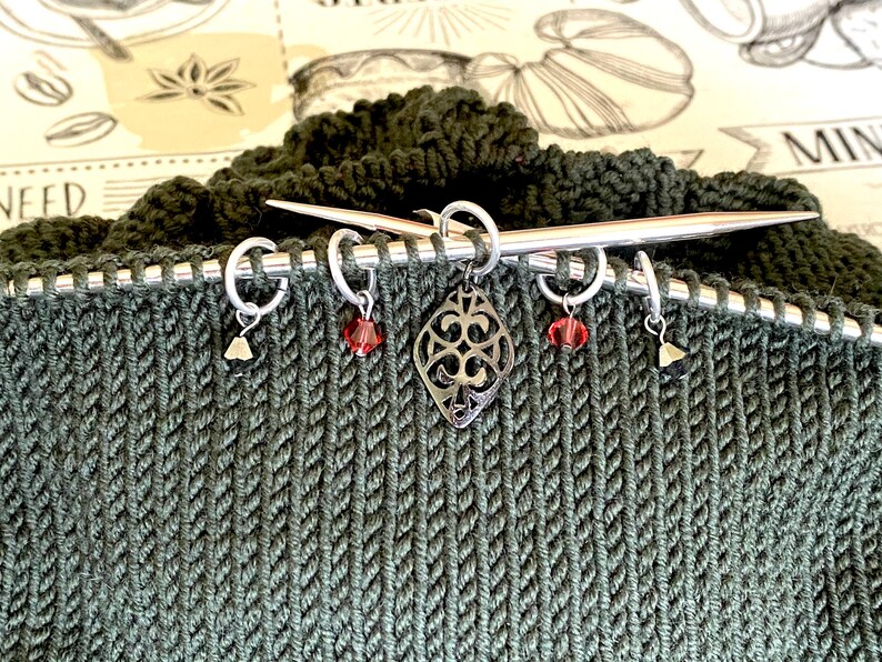 Knitting Stitch Markers\u2014Silver tone w bracelet or necklace option