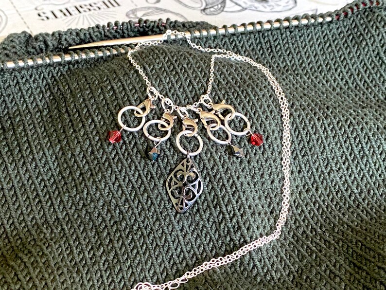 Knitting Stitch Markers\u2014Silver tone w bracelet or necklace option