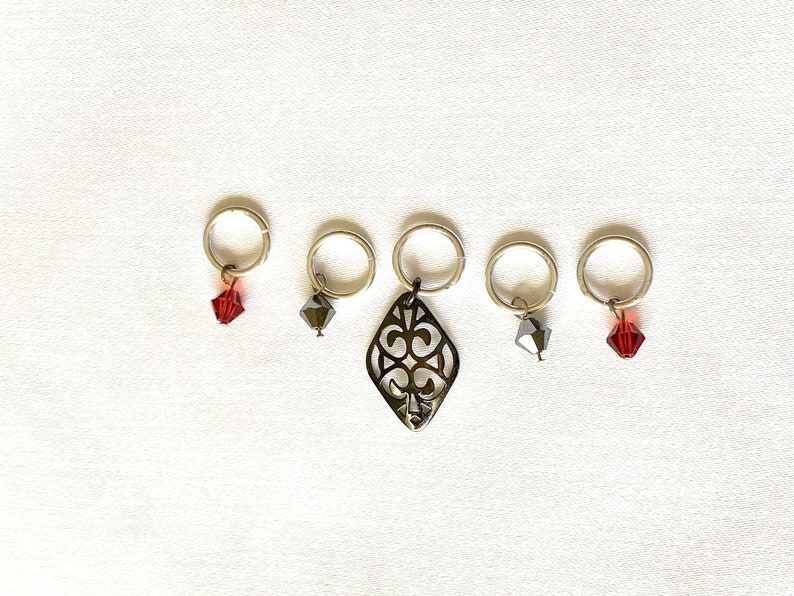 Knitting Stitch Markers\u2014Silver tone w bracelet or necklace option