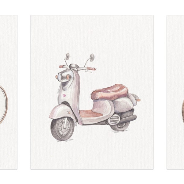 Vintage Bicycles Scooter Art Prints for Girls Room Mud Room Set of Two in 8x10 size Unframed Printed on Photo Paper