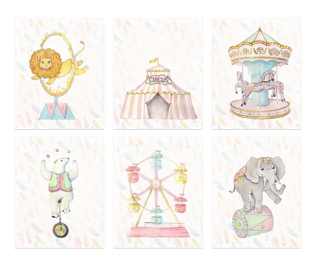 Circus Theme Art Prints for Nursery Set of Six in 8x10 Size Unframed ...