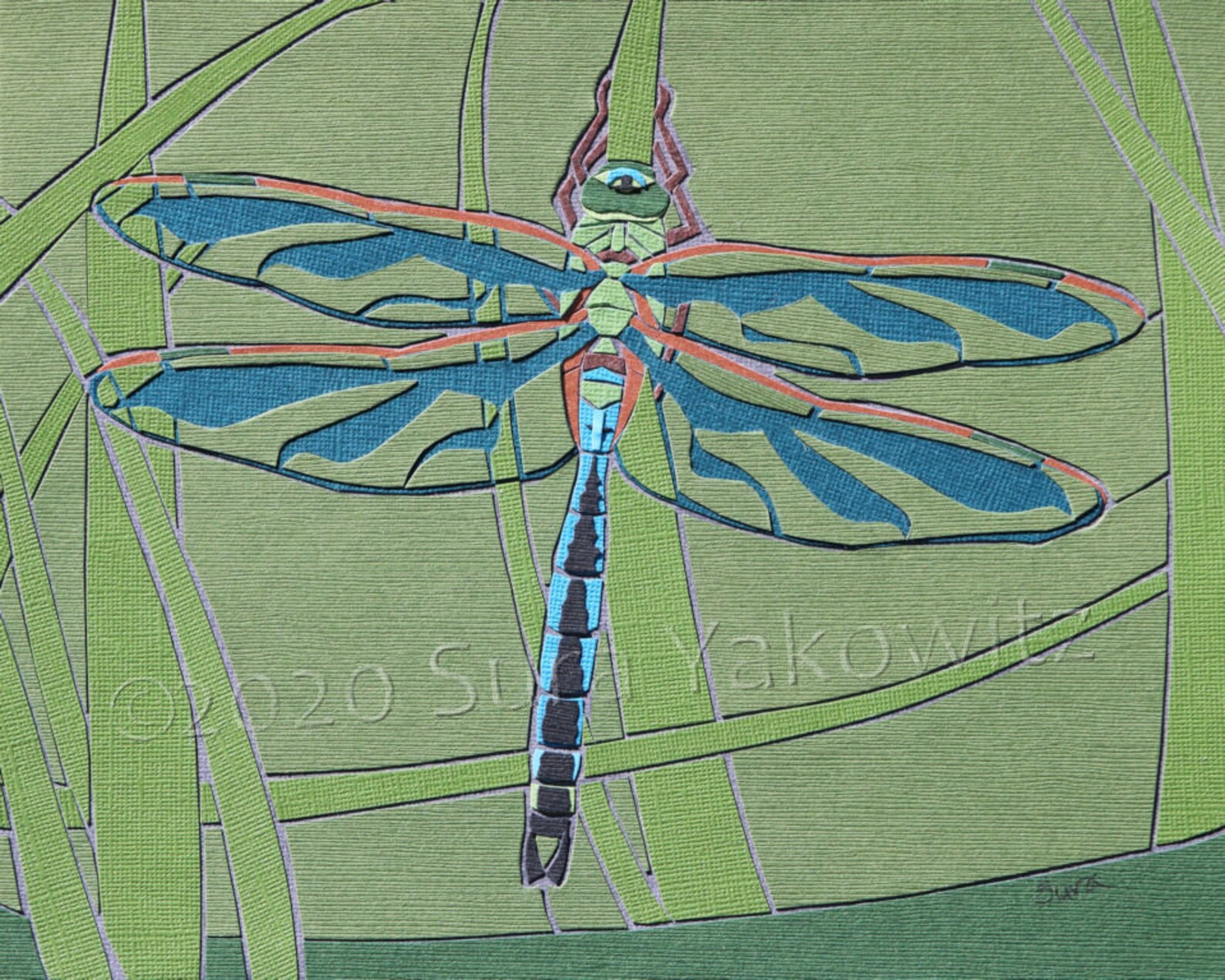 Green Darner Dragonfly Paper Mosaic Original Artwork Etsy