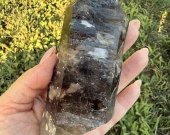 Enhydro Smoky Quartz | Moving Water Bubble Crystal | Self-Healed Natural Smoky Quartz Point | Collector Mineral Specimen | 300g