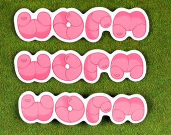 Worm, Pink, 4&quot; Sticker, Glossy