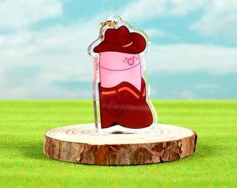 Wild West Worm, Cowboy Charm, Sakura Holographic, Holographic Acrylic Keychain, Double Sided
