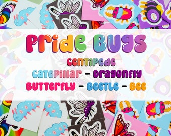 Happy Pride Bug Stickers, Matte Rainbow Stickers, LGBT Entemology