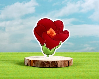 Red Flower Glossy Sticker, Floral Aesthetic (2.5")