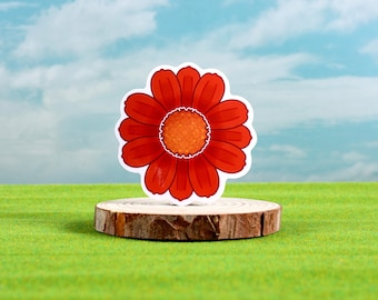 Glossy Orange Flower Sticker, Waterproof Vinyl (2.5")