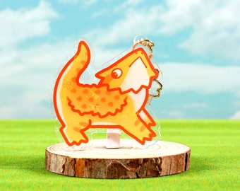 Citrus Yellow Bearded Dragon, Reptile, Sakura Holographic, Holographic Acrylic Keychain, Double Sided