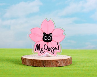 Silly Cat Pin, Pink Sakura Cat, 2.5"