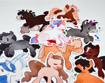 Horse Variety Stickers | Cartoon horse decor, laptop, water bottle, notebook stickers, donkey, pony, cute horse stickers