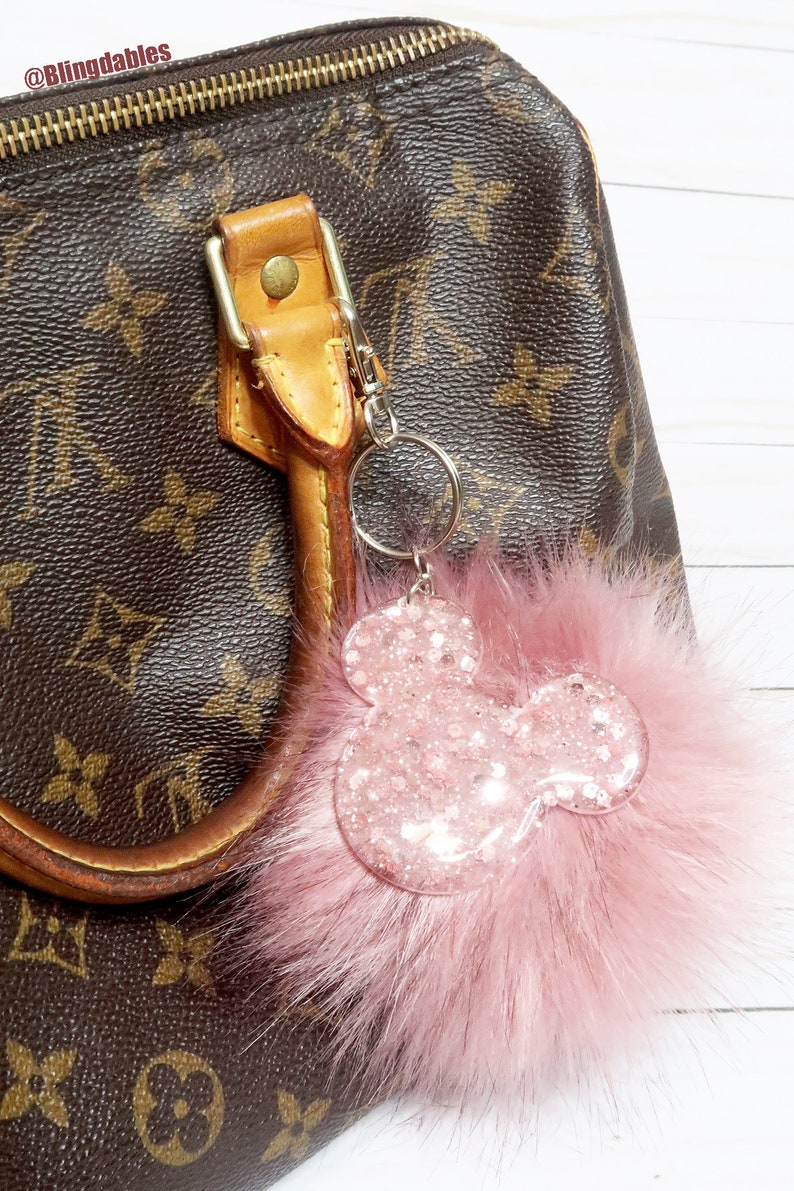 Mickey Inspired Glitter Resin Pom Pom Keychain Etsy