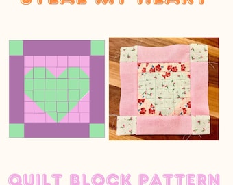 Steal My Heart Quilt-Block Herz Quilt-Block zum Nähen PDF Schnittmuster mit Anleitung