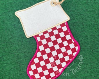 ITH Christmas Stocking Bag Tag, Christmas Gift Tag, ITH Ornament Embroidery Design, In The Hoop Embroidery, Holiday Stocking, ITH Name Tag