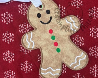ITH Christmas Gingerbread Bag Tag, Christmas Gift Tag, ITH Ornament Embroidery Design, In The Hoop Embroidery, Holiday design, ITH Name Tag