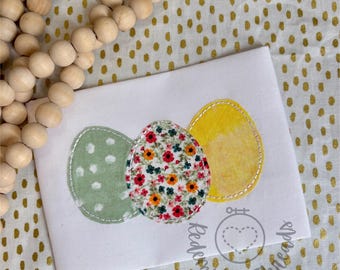 Bean Stitch Easter Egg Appliqué Embroidery Design, Easter Egg Trio machine embroidery design, Spring Embroidery, Easter basket Embroidery