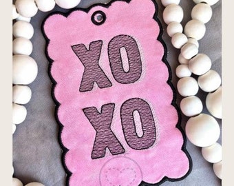 ITH Rectangle Scalloped Bag Tag Embroidery Design, Machine Embroidery Name Tag,  Applique In The Hoop Embroidery Download, Monogram ITH Tag