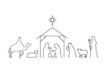 Nativity Scene Outline Embroidery Design, Machine Embroidery Christmas Design, Vintage Quick Stitch Nativity Design, Baby Jesus Design