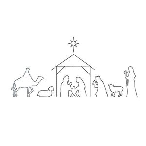 Nativity Scene Outline Embroidery Design, Machine Embroidery Christmas Design, Vintage Quick Stitch Nativity Design, Baby Jesus Design