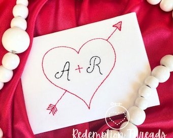 Vintage Heart and Arrow Bean Stitch Embroidery Design, Valentines Day design, Machine Embroidery Heart Design, Quick stitch Valentines