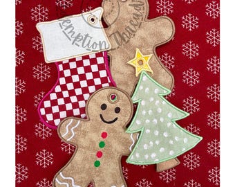 ITH Christmas Bag Tag Bundle Embroidery Design, Machine Embroidery Name Tag, Holiday Bag Tag, Gingerbread man, stocking, christmas tree
