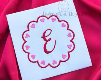 Scalloped Heart Frame Embroidery Design, Valentines Day design, Monogram frame,  scallop valentines day, satin mini heart embroidery design