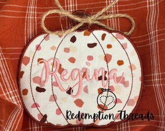 ITH Pumpkin Bag Tag Embroidery Design, Machine Embroidery Name Tag, Halloween Bag Tag, ITH Fall embroidery, trick or treat bag tag design