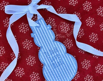 ITH Christmas Snowman Bag Tag, Christmas Gift Tag, ITH Ornament Embroidery Design, In The Hoop Embroidery, Holiday Snowman, ITH Name Tag