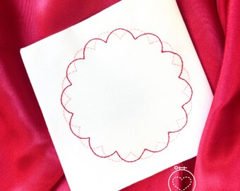 Bean Stitch Scalloped Circle Frame Embroidery Design, Valentines Day design, Monogram embroidery frame design, circle monogram, quick stitch