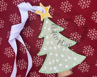 ITH Christmas Tree Bag Tag, Christmas Gift Name Tag, ITH Ornament Embroidery Design, In The Hoop Embroidery, Holiday design, ITH Name Tag
