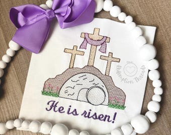 Easter Embroidery Design, He is Risen design, Three Crosses Empty Tomb Machine Embroidery Design, Quick Stitch Sketch Embroidery Download