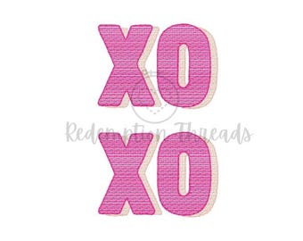 XOXO Shadow Sketch Embroidery Design, Valentines Day design, Machine Embroidery Monogram, Vintage Hugs and Kisses Embroidery Download, Quick