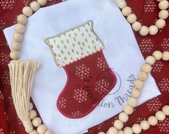 Appliqué Pearl Christmas Stocking Machine Embroidery Design, Holiday Embellished Stocking, Christmas Embroidery Design, Kids Christmas shirt