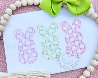 Checkered Easter Bunny Embroidery Design, Easter Bunny Trio machine embroidery design, Trendy Embroidery, Quick Stitch Sketch embroidery