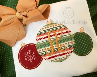 Ornament Trio Bean Stitch Applique Embroidery Design, Machine Embroidery Christmas Design, Vintage Quick Stitch Design, Monogram Ornament