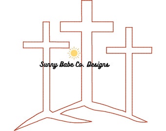 Three Crosses Outline Embroidery Design, Machine Embroidery Easter Design, Vintage Quick Stitch Easter Design, Jesus Bean Stitch Design