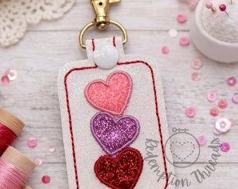ITH Heart Key Fob Embroidery Design, Valentines Day design, Machine Embroidery Key Chain, Applique In The Hoop Embroidery Download, Gift