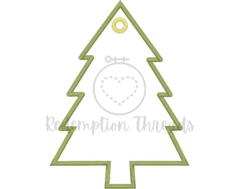 ITH Christmas Tree Bag Tag Embroidery Design, Machine Embroidery Name Tag, ITH Gift Tag, Embroidered Present Name Tag, ITH Tree Design