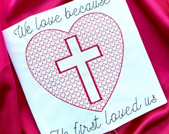 Cross in a Heart Motif Embroidery Design, Valentines Day design, Monogram frame,  Christian valentines day, satin cross machine embroidery