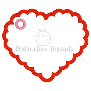 ITH Heart Scalloped Bag Tag Embroidery Design, Valentines Day design, Machine Embroidery Name Tag,  Applique In The Hoop Embroidery Download