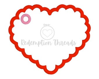ITH Heart Scalloped Bag Tag Embroidery Design, Valentines Day design, Machine Embroidery Name Tag,  Applique In The Hoop Embroidery Download