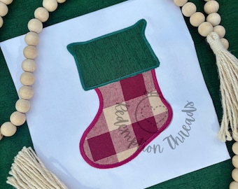Appliqué Christmas Stocking Machine Embroidery Design, Holiday Stocking, Digital Download, Christmas Embroidery Design, Kids Christmas shirt