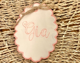 ITH Oval Scalloped Bag Tag Embroidery Design, Machine Embroidery Name Tag,  Applique In The Hoop Embroidery Download, Instant Download