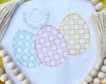 Checker Easter Egg Embroidery Design, Easter Egg Trio machine embroidery design, Trendy Embroidery Designs, Quick Stitch Sketch embroidery