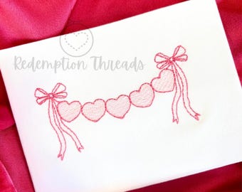 Heart and Bow Banner Embroidery Design, Valentines Day design, Machine Embroidery Monogram Name, Vintage Sketch Heart Embroidery Download