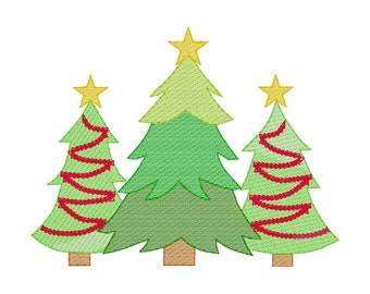 Christmas Tree Trio Embroidery Design, Sketch Machine Embroidery Christmas Design, Vintage Quick Stitch Tree Design, Chain Stitch Design
