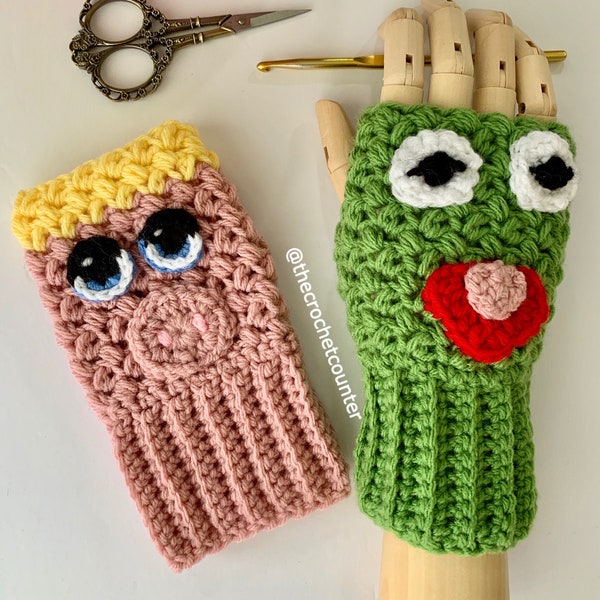 Frog and Pig; Fingerless glove PATTERN; Texting; Wrist warmers