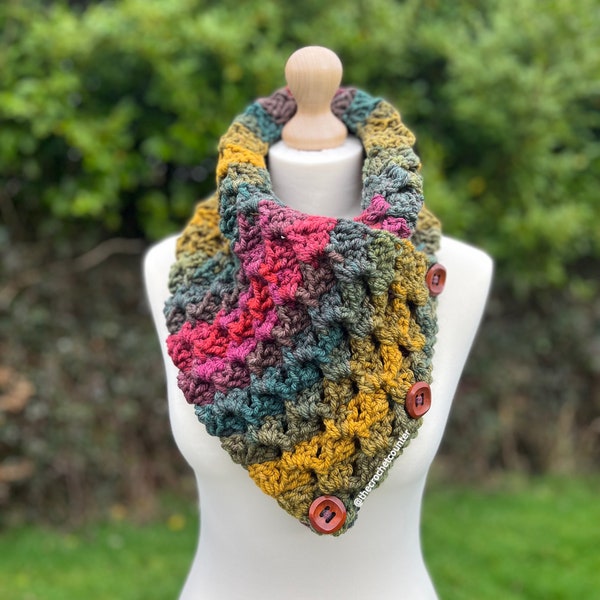 Autumn Winds Cowl/Scarf/Crochet/Pattern/Button up