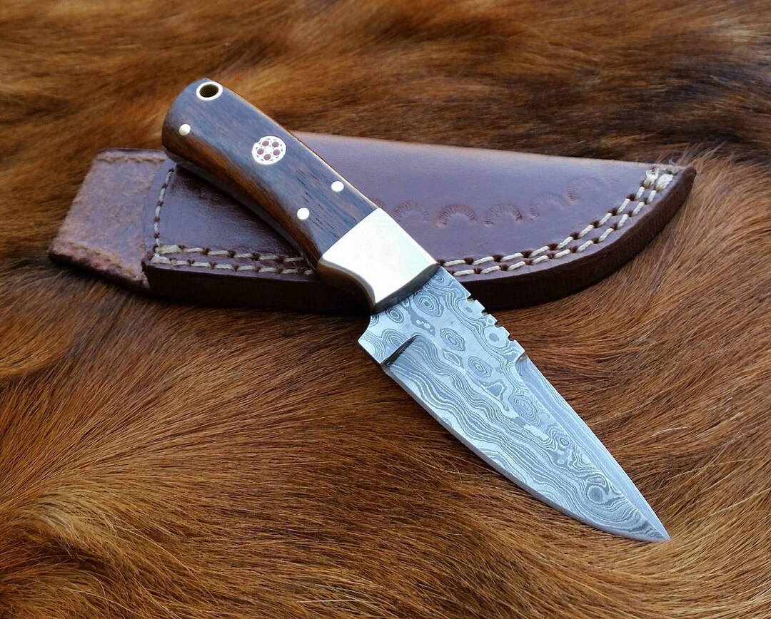 Mini Skinning Knife Handmade Damascus Steel Blade Etsy