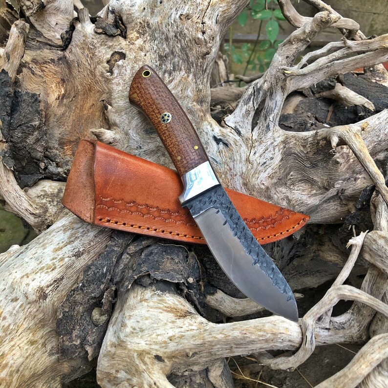 EDC Knife 7 Long Hand Hammer Mark Blade Micarta Scale Etsy